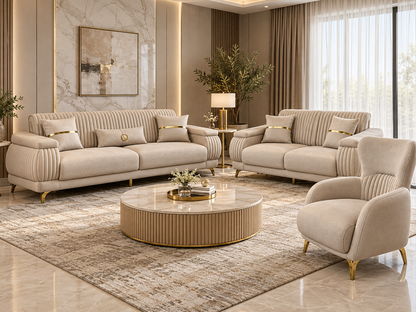 Resital Luxury Plush Velvet 3+2+1 Sofa Set | Dark Grey, Light Grey & Beige