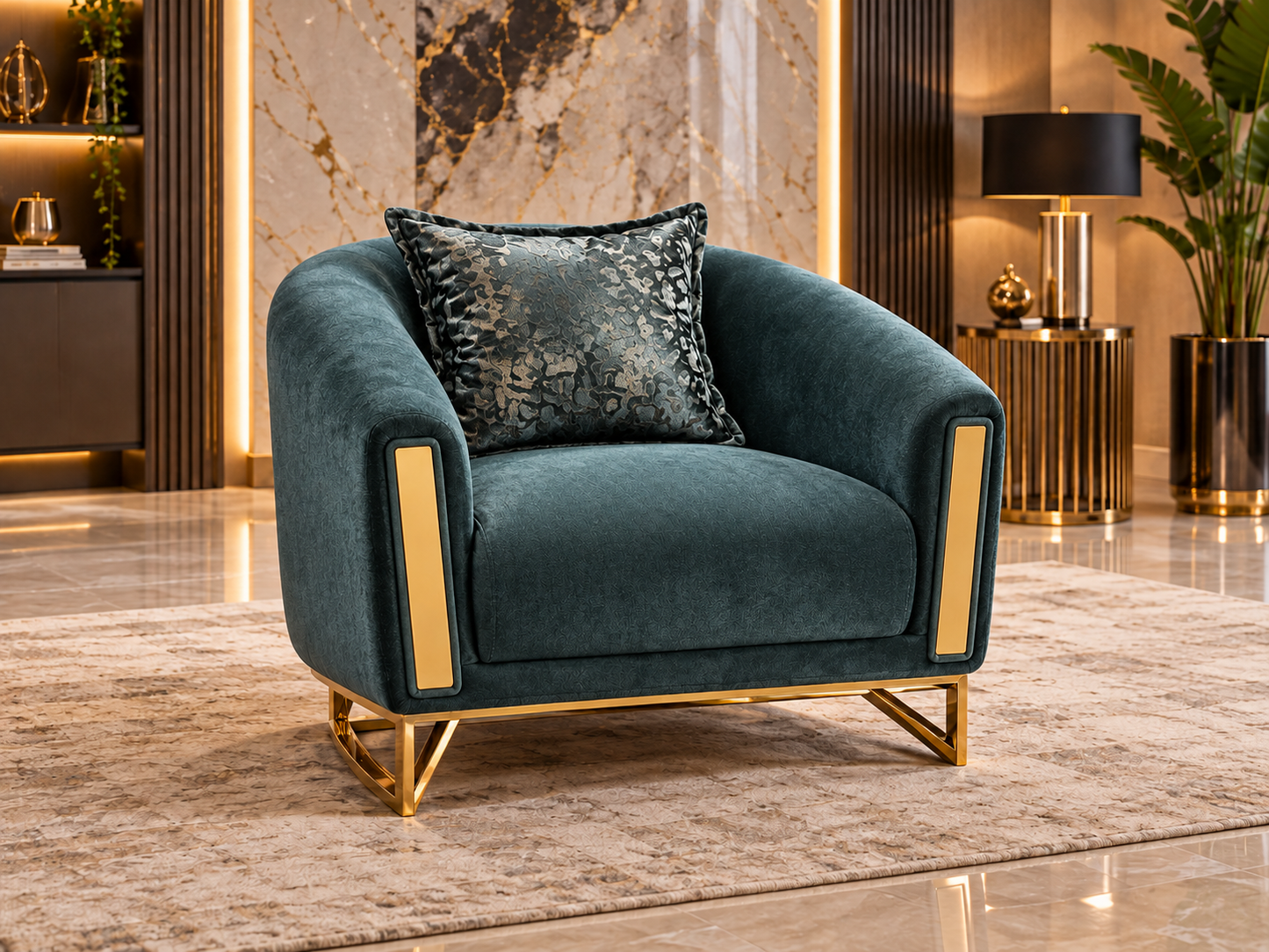 Romance Luxury Velvet 3+2+1 Sofa Set | Beige, Green & Grey