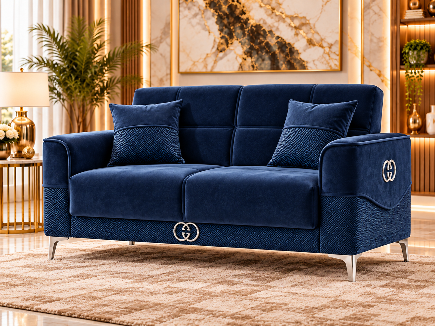 Clara Luxury Velvet 3+2+1 Sofa Set | Cream, Grey & Navy