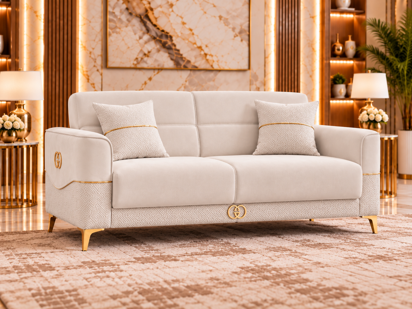 Clara Luxury Velvet 3+2+1 Sofa Set | Cream, Grey & Navy
