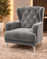 Luxury Grey Velvet Diamond-Tufted Wingback Armchair