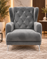 Luxury Grey Velvet Diamond-Tufted Wingback Armchair
