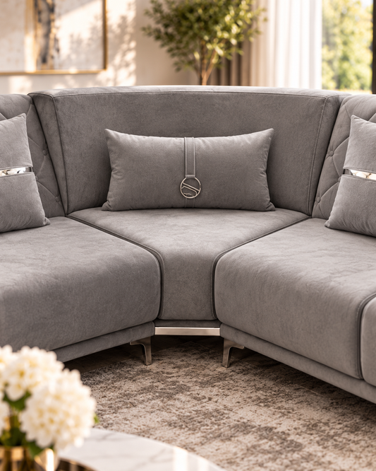 Bolivia Luxury Velvet Corner Sofa – Grey | 315 × 295cm