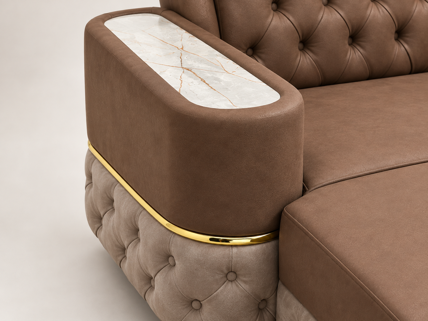Grande Luxury L-Shaped Corner Sofa Bed with Storage – Brown & Gold