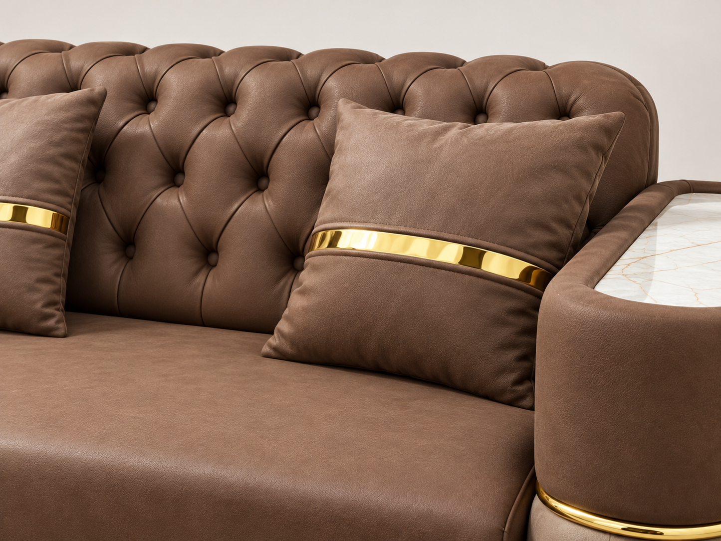 Grande Luxury L-Shaped Corner Sofa Bed with Storage – Brown & Gold