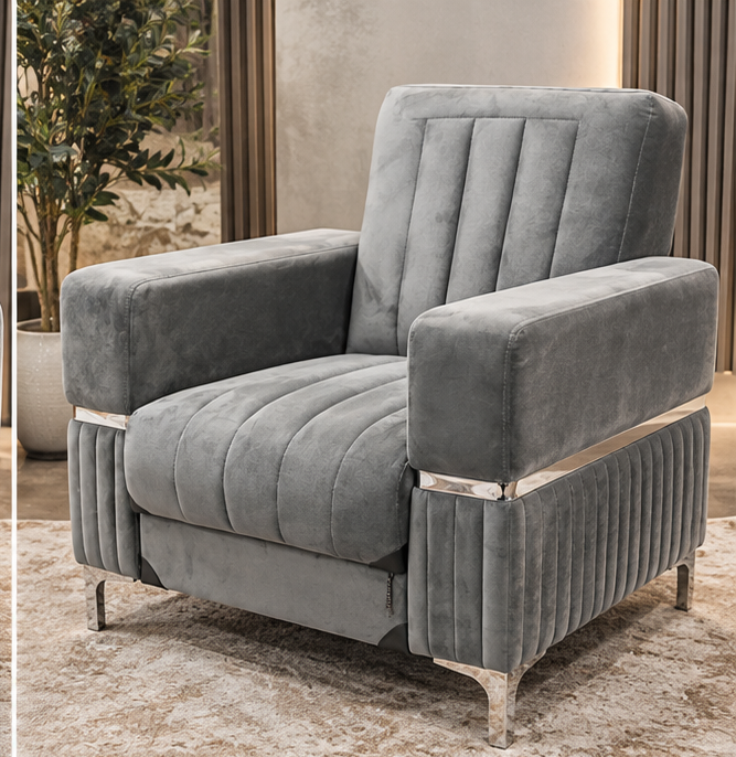 Luxury Velvet Storage Armchair – Modern Accent Chair with Chrome Trim