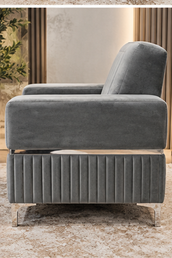 Luxury Velvet Storage Armchair – Modern Accent Chair with Chrome Trim