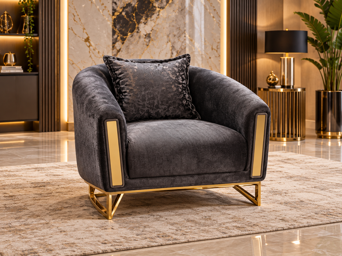 Romance Luxury Velvet 3+2+1 Sofa Set | Beige, Green & Grey