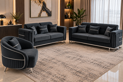 Fashion Luxury Velvet Sofa Set | Cream & Charcoal Grey