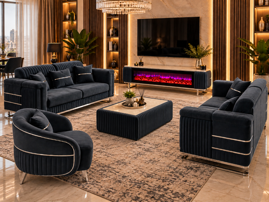 Fashion Luxury Velvet Sofa Set | Cream & Charcoal Grey