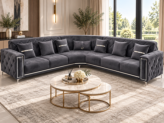 Bolivia Luxury Velvet Corner Sofa – Dark Grey | 315 × 315cm