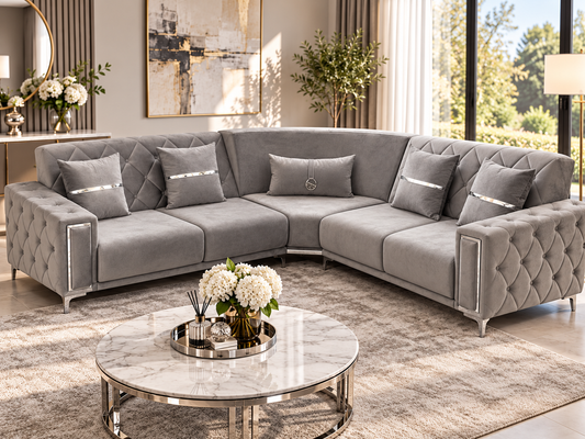 Bolivia Luxury Velvet Corner Sofa – Grey | 315 × 295cm
