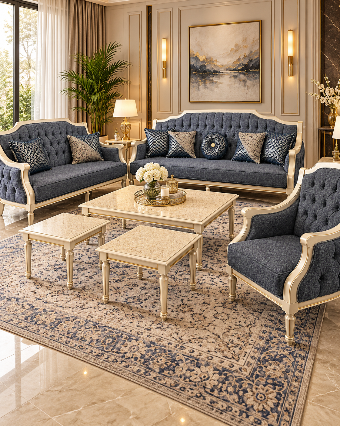 Minare Luxury 6 Piece Sofa & Table Set – Arabic Style Seating with 3 Tables