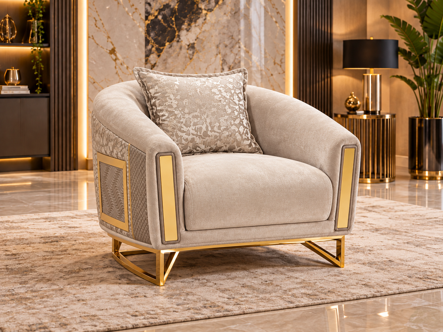 Romance Luxury Velvet 3+2+1 Sofa Set | Beige, Green & Grey