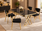 Raja Luxury Dining Table Set with 4 Fubi Chairs – Gold Finish