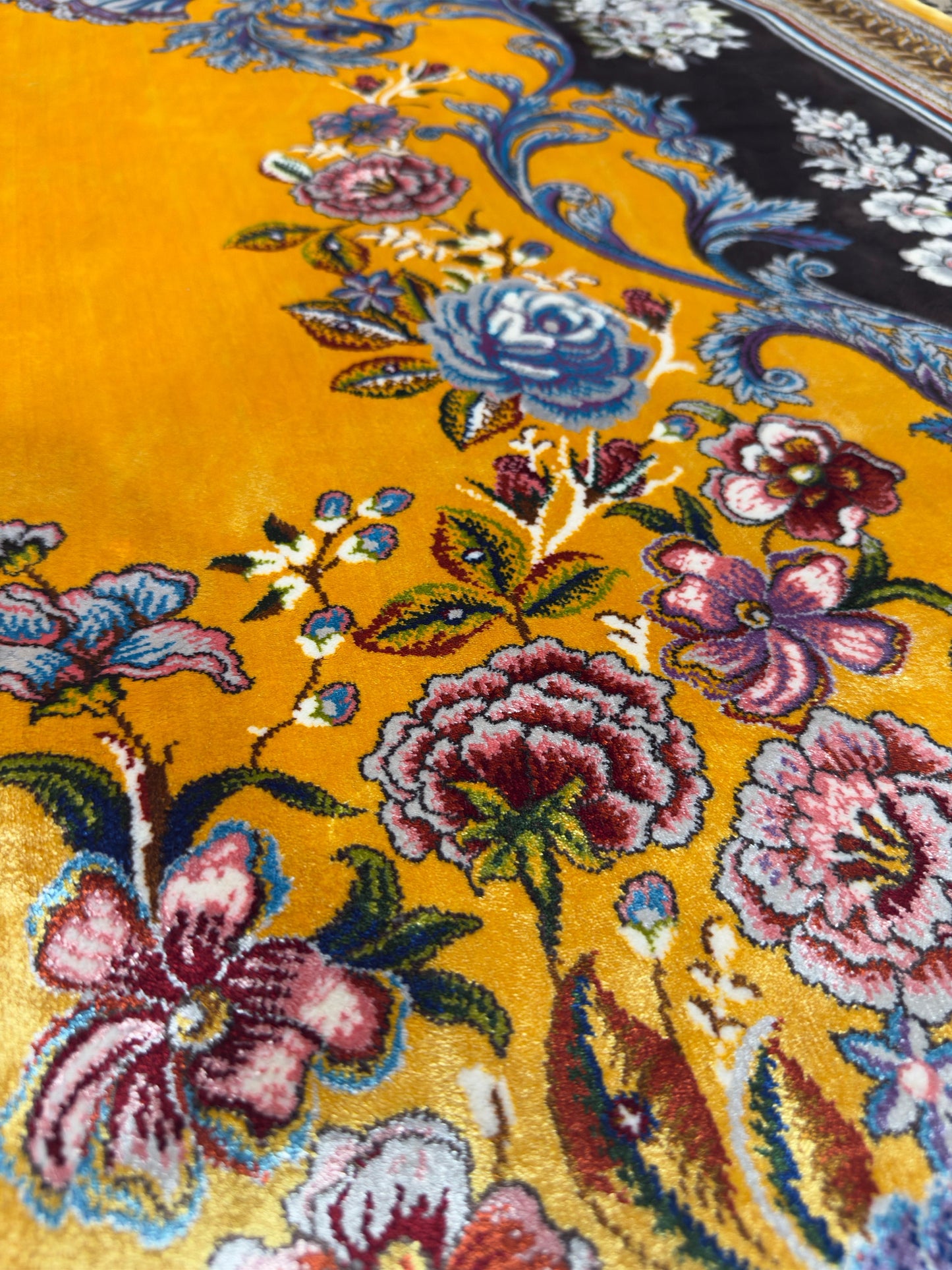 Fine Yellow Persian Silk Rug