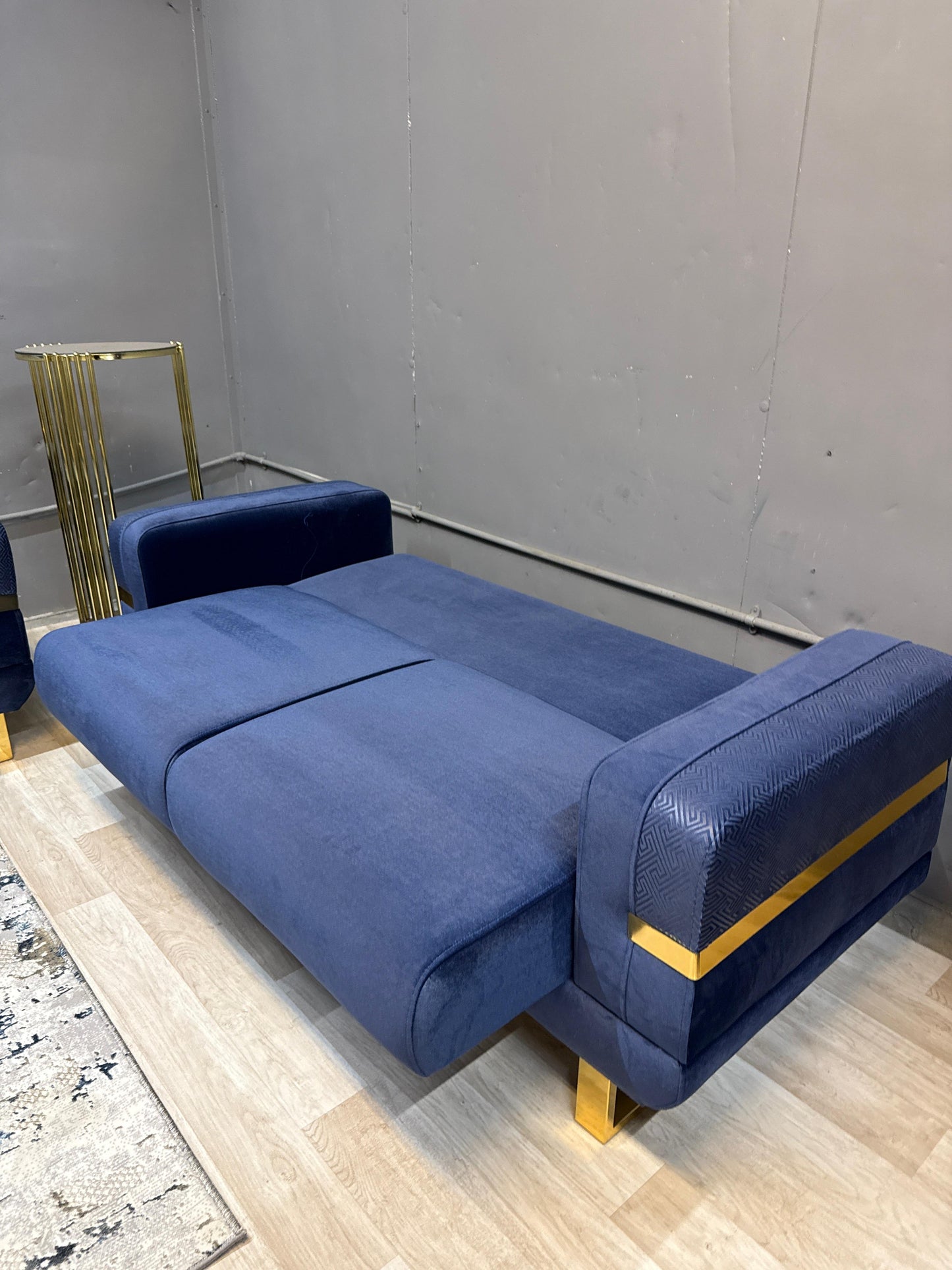 Elegant Prestij Navy Gold Sofa Set - 3 Seater + 2 Seater + 1 Seater with Storage & Bed Functionality | Free UK Delivery