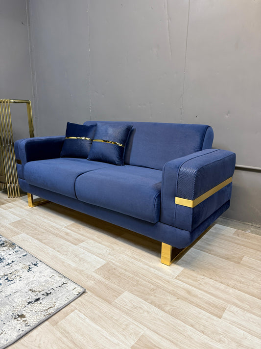 Elegant Prestij Navy Gold Sofa Set - 3 Seater + 2 Seater + 1 Seater with Storage & Bed Functionality | Free UK Delivery