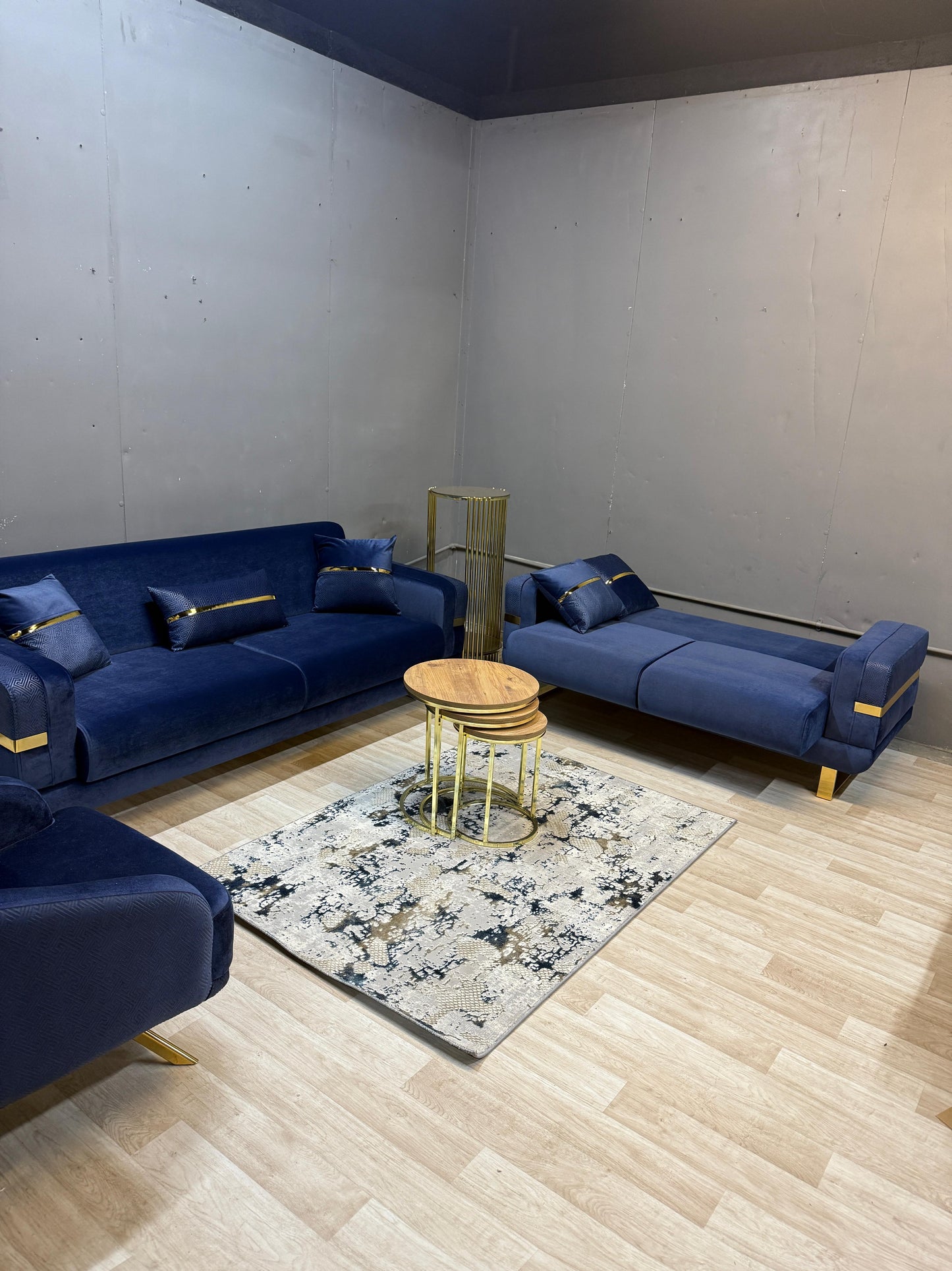 Elegant Prestij Navy Gold Sofa Set - 3 Seater + 2 Seater + 1 Seater with Storage & Bed Functionality | Free UK Delivery