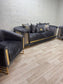 Luxurious Romance Sofa Set - Charcoal with Golden Accents | Bullring Rugs Ltd