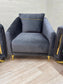 Stylish Synfoni Sofa Set - Dark Grey Velvet with Gold Accents | Bullring Rugs Ltd