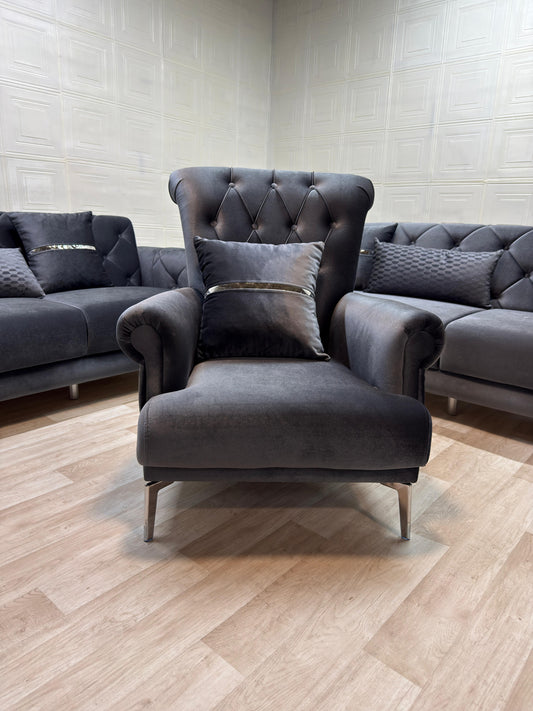 Elitra Sofa Set - Charcoal with Silver Accents | Bullring Rugs Ltd