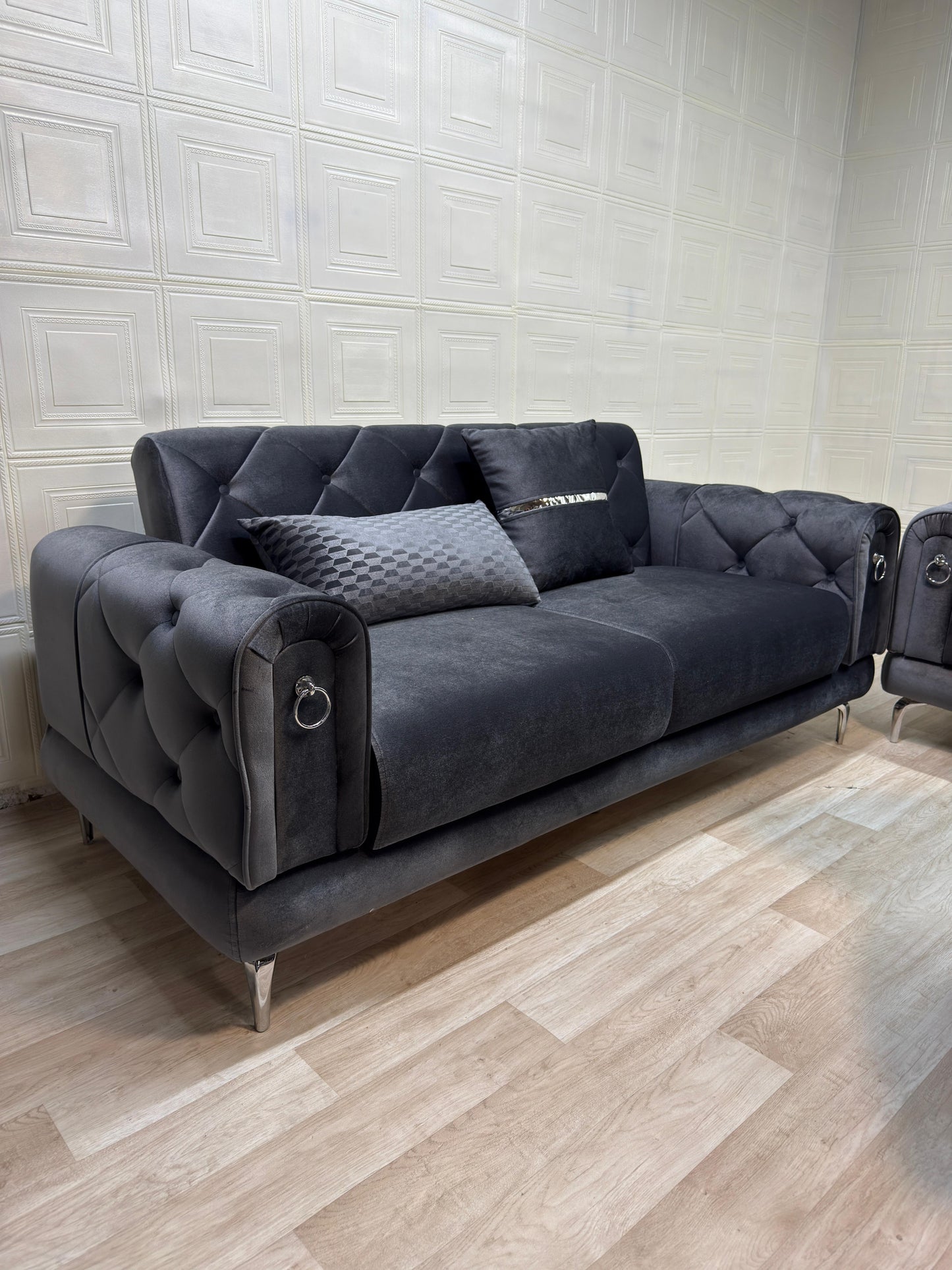 Elitra Sofa Set - Charcoal with Silver Accents | Bullring Rugs Ltd