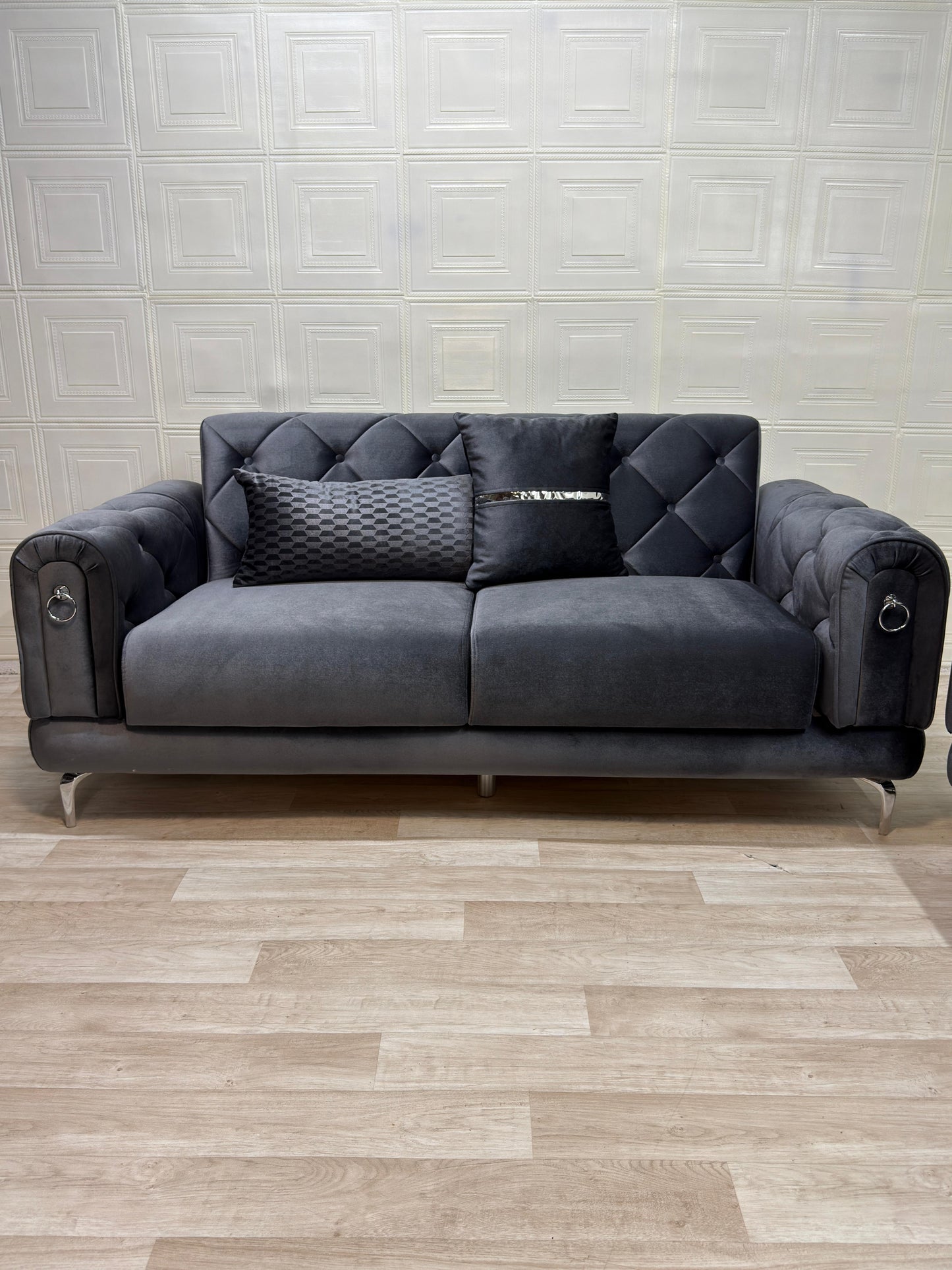 Elitra Sofa Set - Charcoal with Silver Accents | Bullring Rugs Ltd