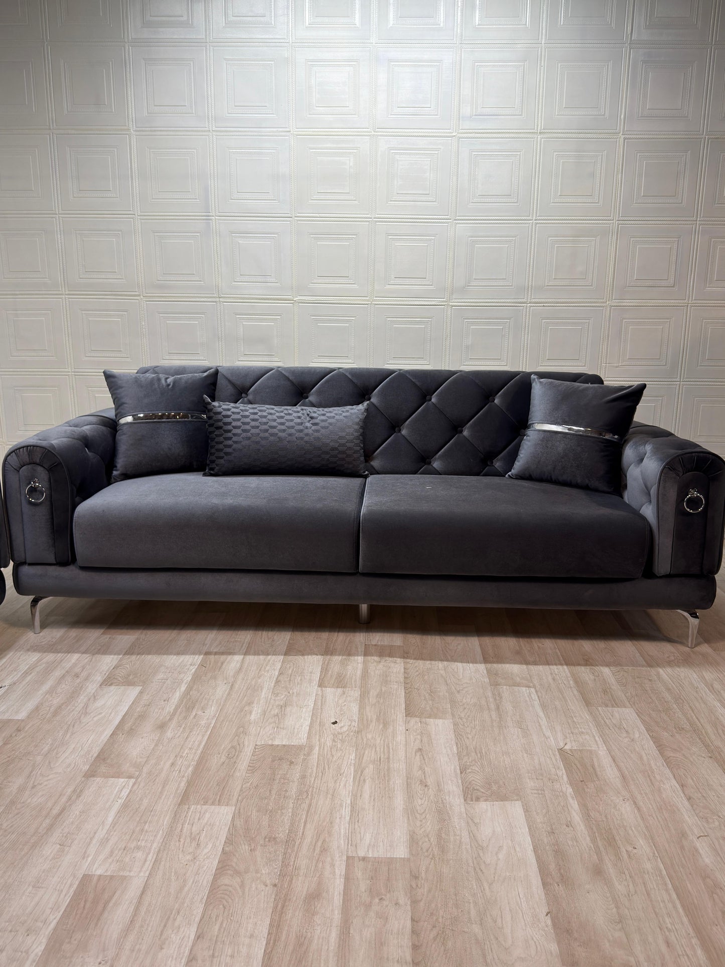 Elitra Sofa Set - Charcoal with Silver Accents | Bullring Rugs Ltd