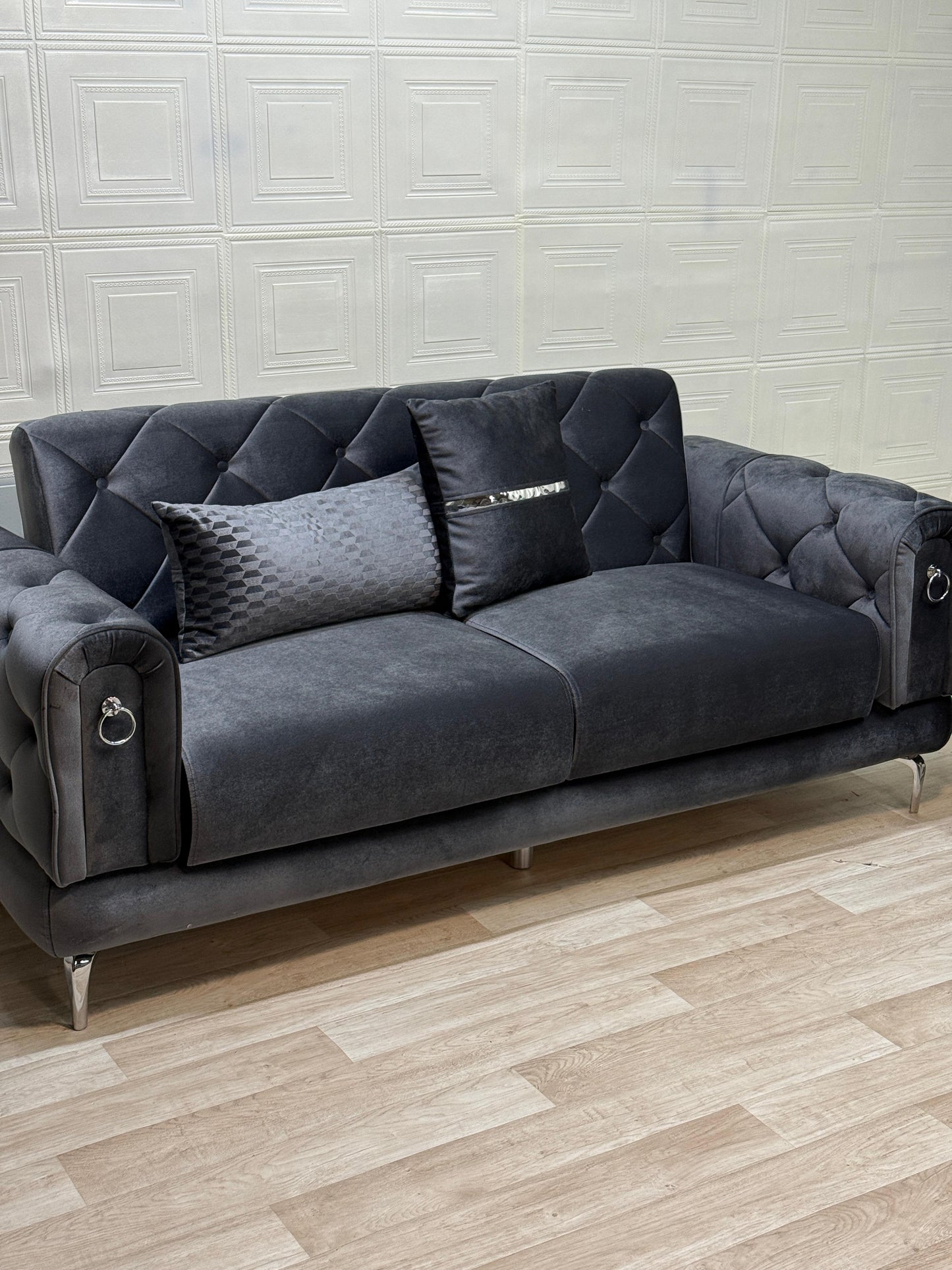 Elitra Sofa Set - Charcoal with Silver Accents | Bullring Rugs Ltd