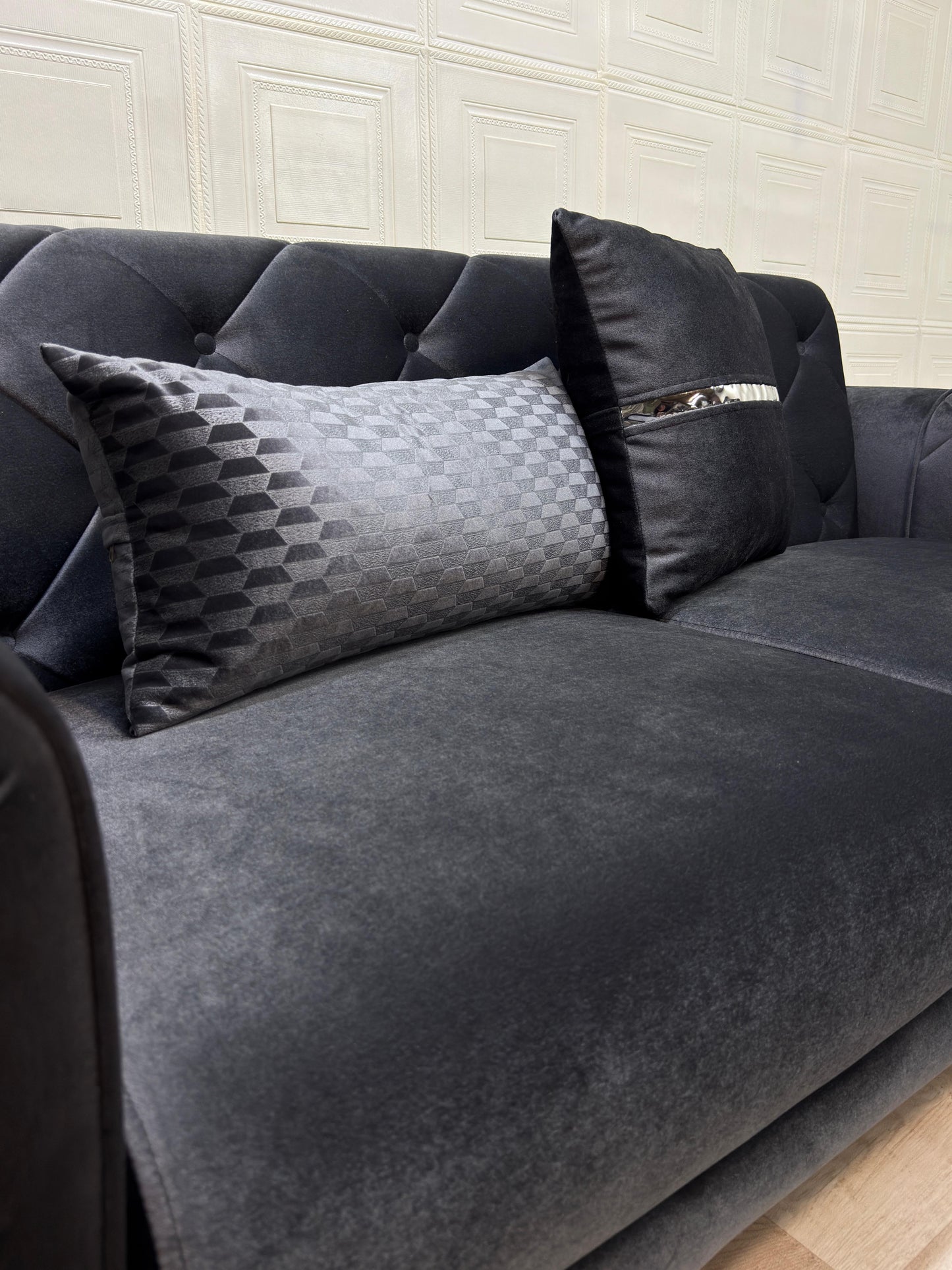 Elitra Sofa Set - Charcoal with Silver Accents | Bullring Rugs Ltd