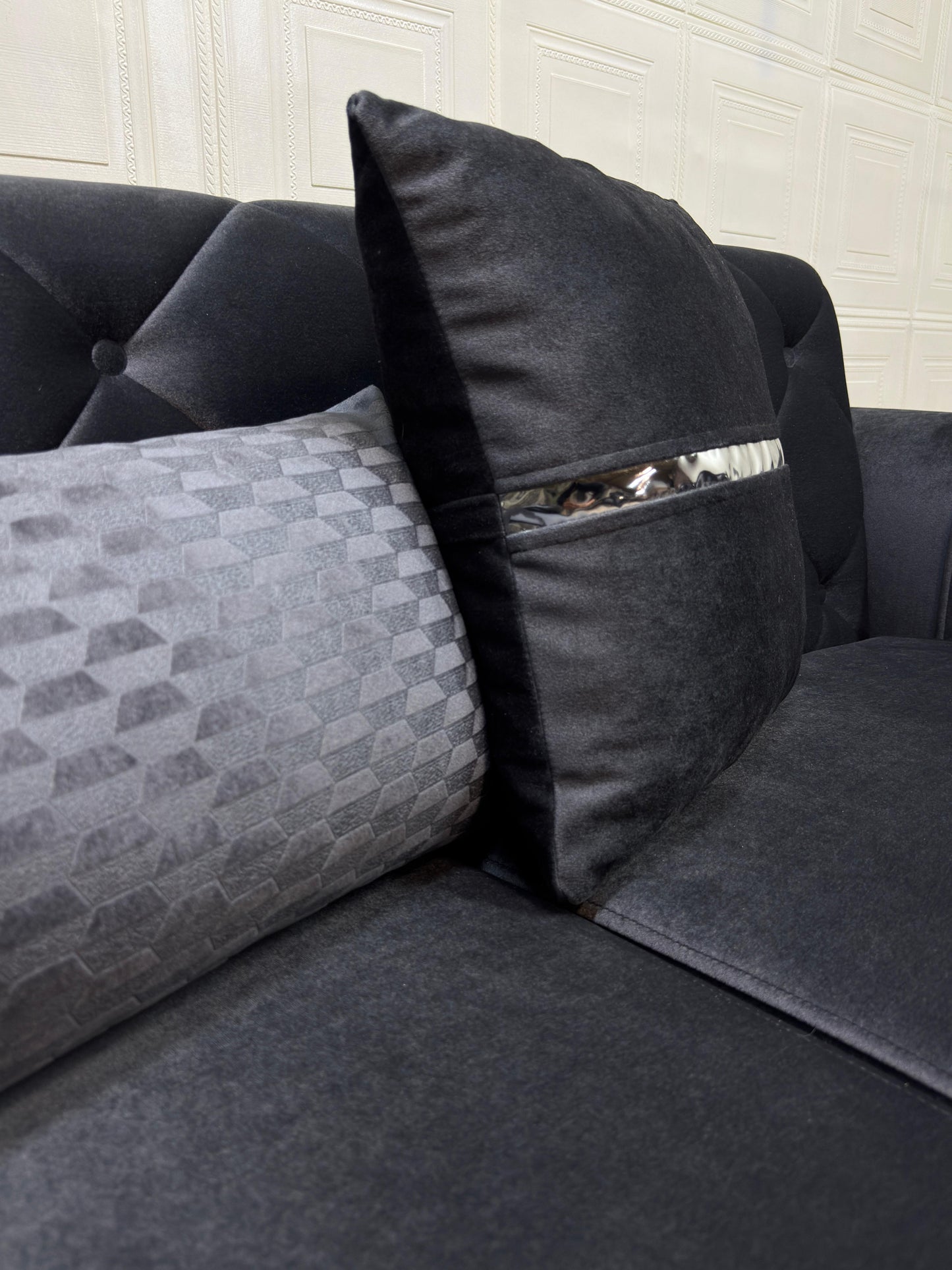 Elitra Sofa Set - Charcoal with Silver Accents | Bullring Rugs Ltd