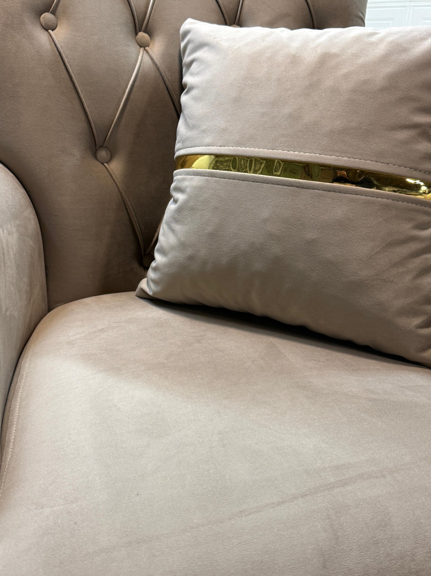 Elitra Sofa Set - Beige with Gold Accents | Bullring Rugs Ltd