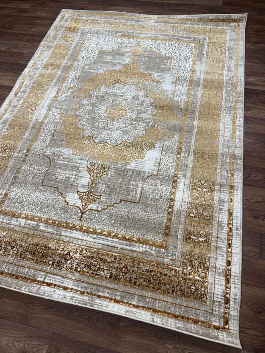 Distressed Vintage Pattern Area Rug – Traditional Carpet with Jute Backing | Soft Polyester Living Room Rug & Hallway Runner