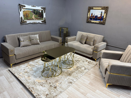 Tilda Velvet Beige - Sofa Set
