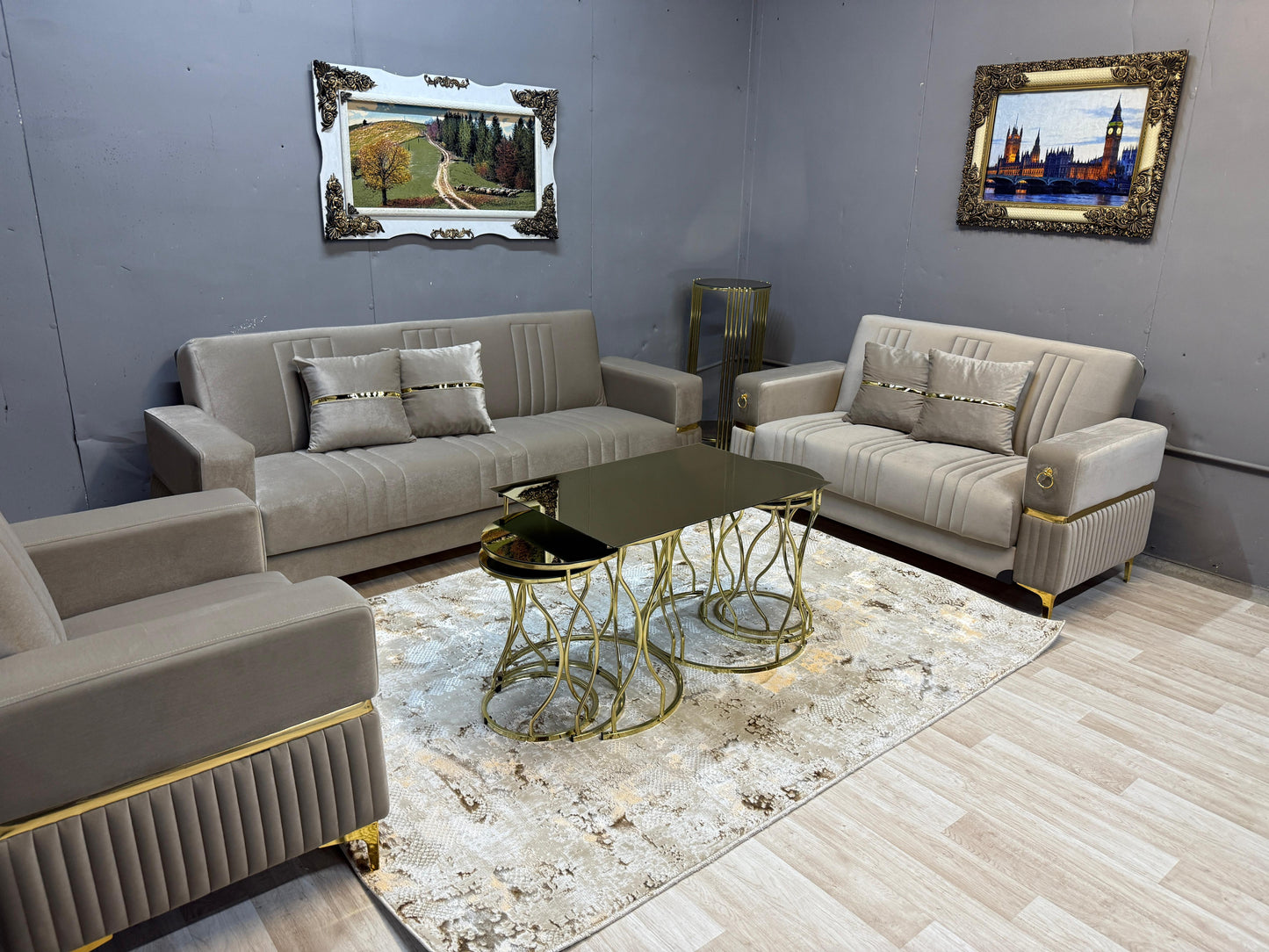 Tilda Velvet Beige - Sofa Set
