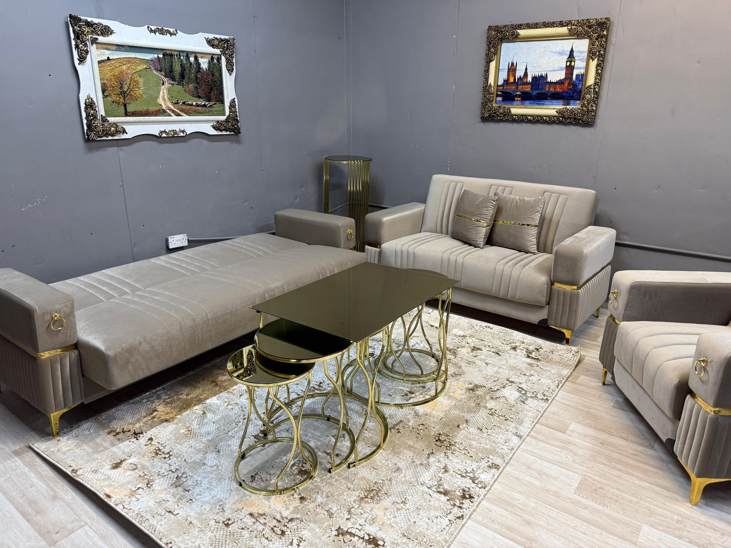 Tilda Velvet Beige - Sofa Set