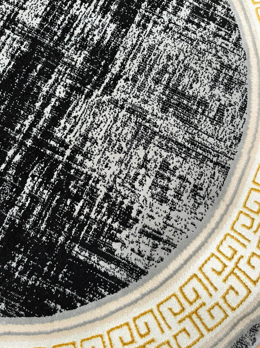 Mistral 2.5 Round Greek Border Rug | Black & Gold | Free Delivery & Fast Dispatch