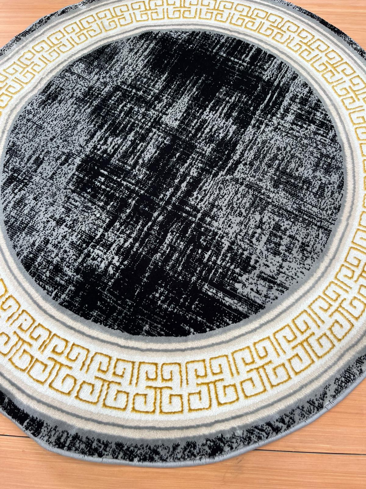 Mistral 2.5 Round Greek Border Rug | Black & Gold | Free Delivery & Fast Dispatch