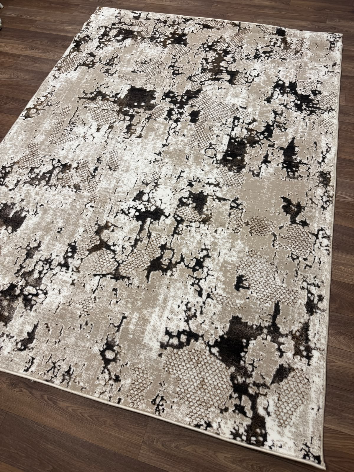 Modern Abstract Distressed Area Rug – Marble Effect Rug with Jute Backing | Soft Polyester Living Room, Bedroom & Hallway Rug
