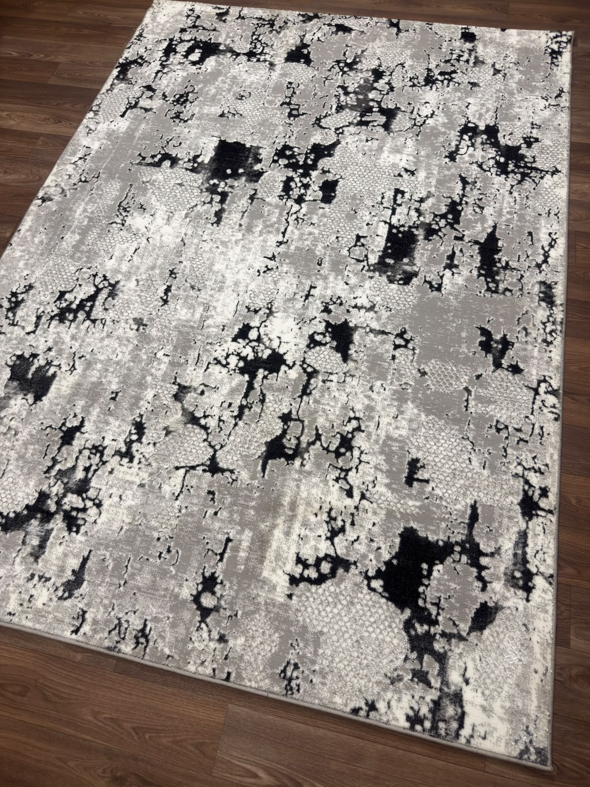 Modern Abstract Distressed Area Rug – Marble Effect Rug with Jute Backing | Soft Polyester Living Room, Bedroom & Hallway Rug
