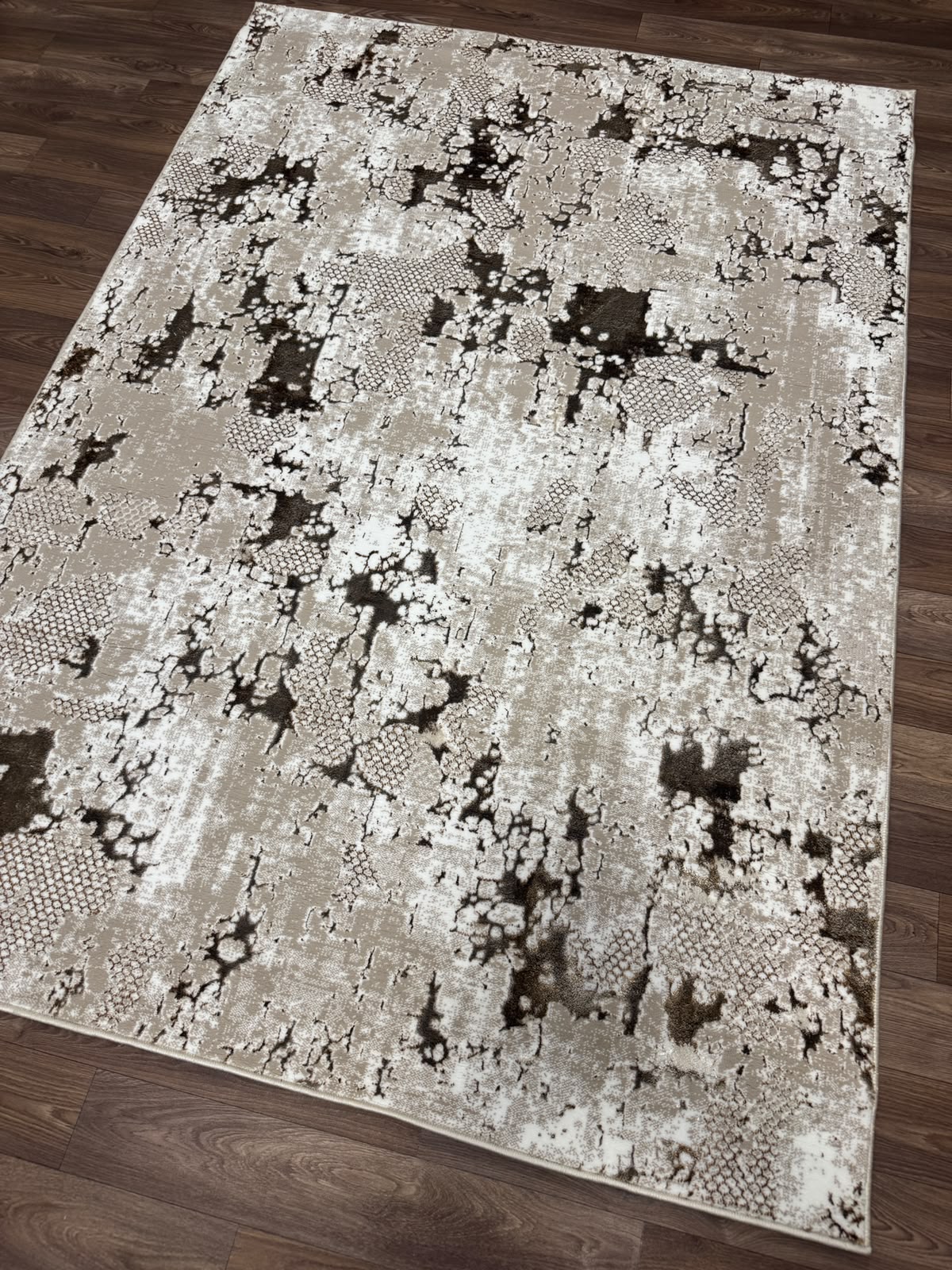 Modern Abstract Distressed Area Rug – Marble Effect Rug with Jute Backing | Soft Polyester Living Room, Bedroom & Hallway Rug