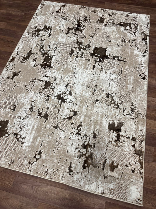 Modern Abstract Distressed Area Rug – Marble Effect Rug with Jute Backing | Soft Polyester Living Room, Bedroom & Hallway Rug
