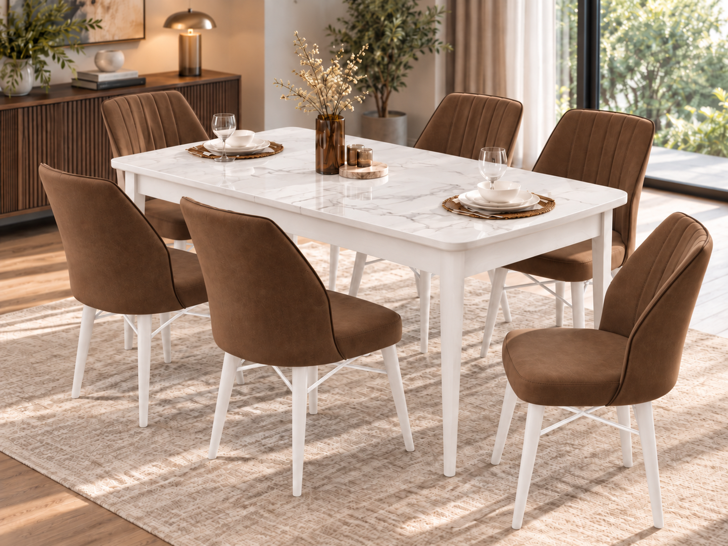 Uzi Extendable Dining Table Set with 6 Nuna Chairs