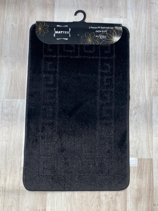 Black Bathroom Mats - Greek Key Bathmat & Pedestal 2pc Set