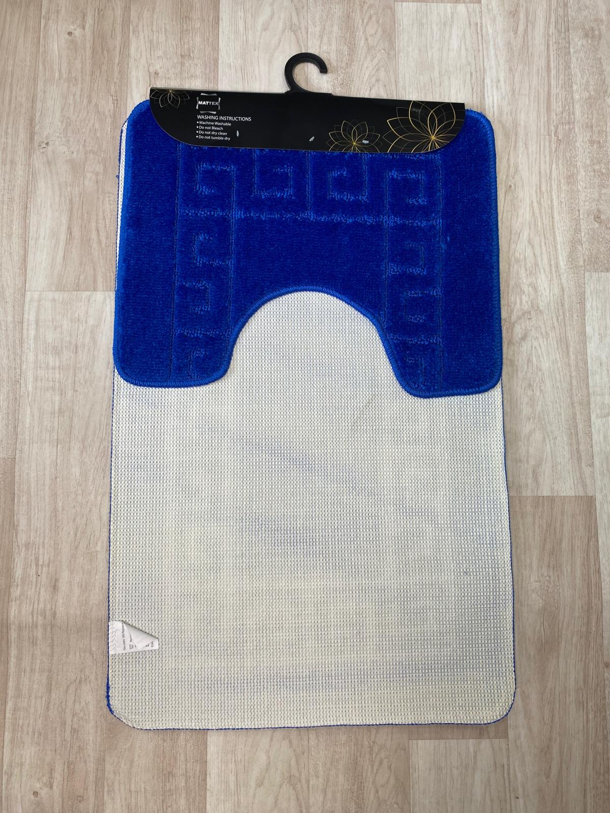 Bright Blue Bathroom Mats - Greek Key Bathmat & Pedestal 2pc Set