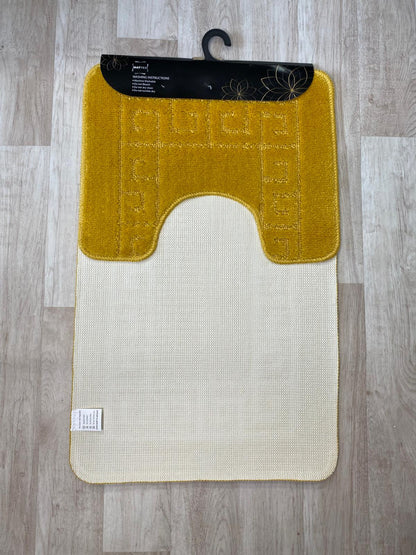 Bright Yellow Bathroom Mats - Greek Key Bathmat & Pedestal 2pc Set