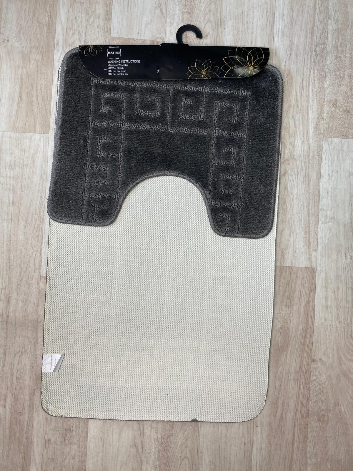 Dark Grey Bathroom Mats - Greek Key Bathmat & Pedestal 2pc Set