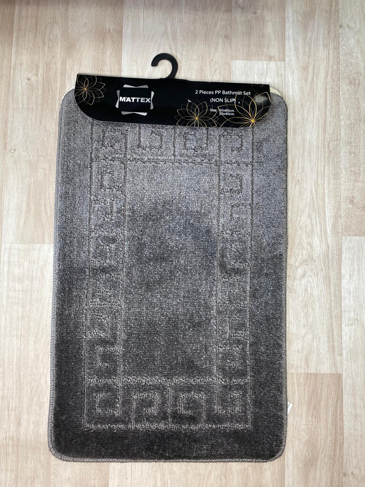 Dark Grey Bathroom Mats - Greek Key Bathmat & Pedestal 2pc Set