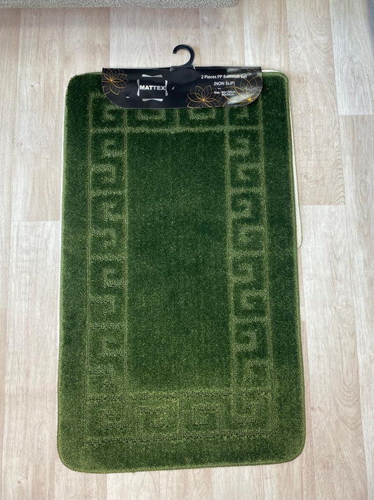 Green Bathroom Mats - Greek Key Bathmat & Pedestal 2pc Set